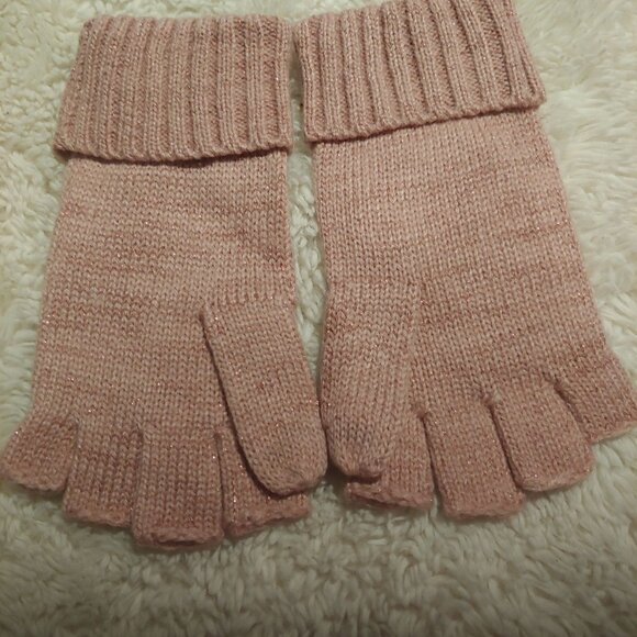 VICTORIA'S SECRET Pink Snowflake Knit Convertible Gloves Mittens Winter Blingy - Picture 4 of 5